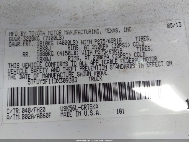 Aukcja sprzedaży 2013 Toyota Tundra Grade 5.7l V8, vin: 5TFUY5F11DX309383, numer aukcji: 44398267