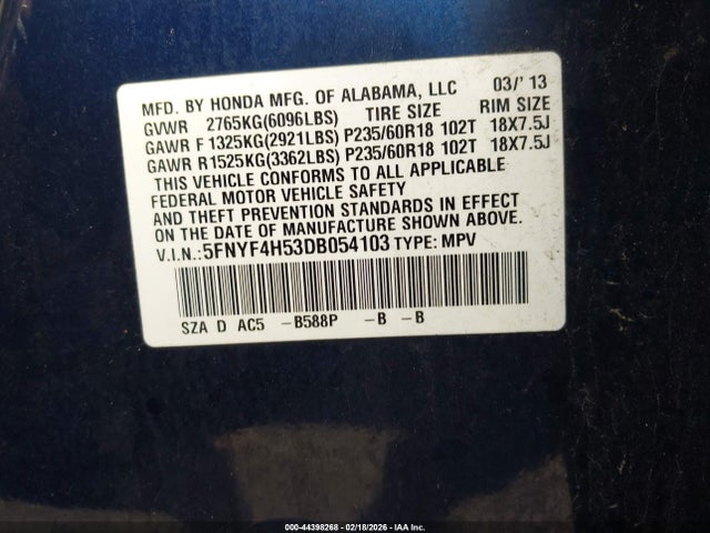 2013 HONDA PILOT 5FNYF4H53DB054103 Photo 8