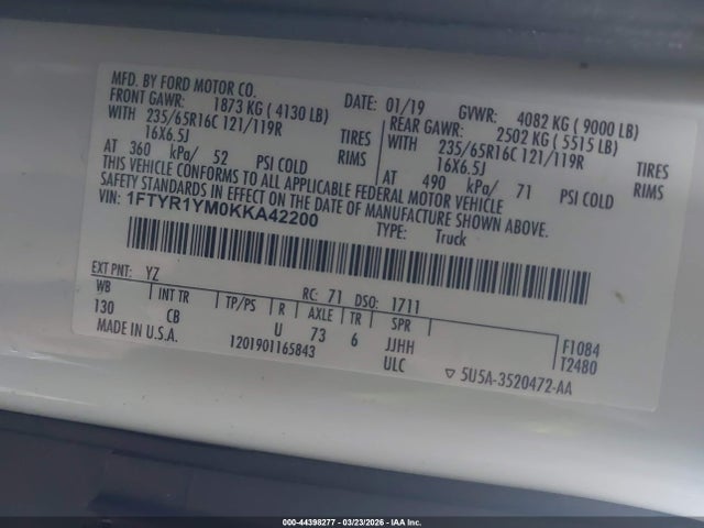 1FTYR1YM0KKA42200 Ford Transit-250