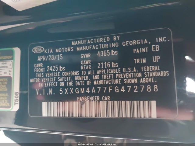 5XXGM4A77FG472788 KIA Optima Lx