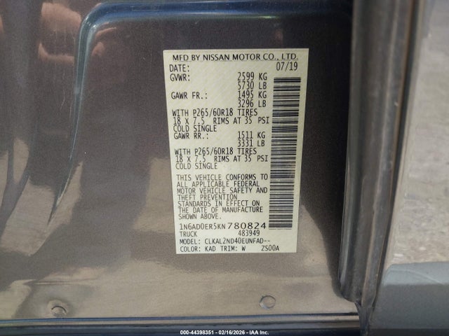 Aukcja sprzedaży 2019 Nissan Frontier Sv, vin: 1N6AD0ER5KN780824, numer aukcji: 44398351