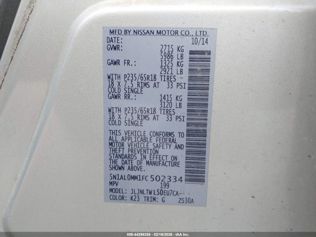 2015 INFINITI QX60 5N1AL0MM1FC502334 Photo 8