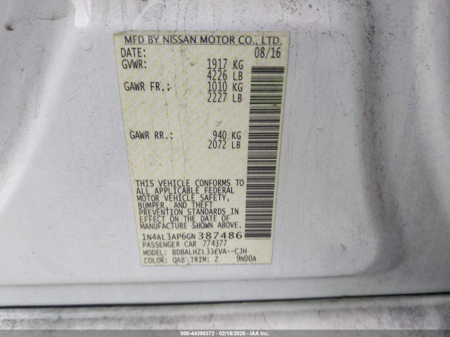 1N4AL3AP6GN387486 Nissan Altima 2.5 Sr