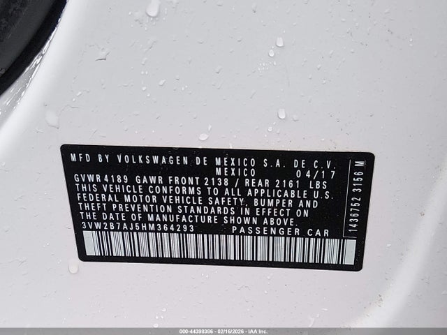 Volkswagen Jetta 1.4t S 2017 3VW2B7AJ5HM364293 Image 9