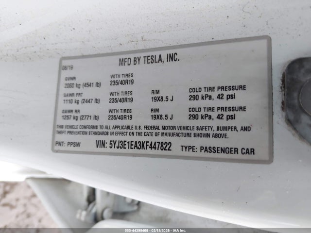 2019 TESLA MODEL 3 5YJ3E1EA3KF447822 Photo 8