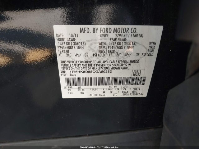 Aukcja sprzedaży 2012 Ford Explorer Xlt, vin: 1FMHK8D85CGA50282, numer aukcji: 44398408