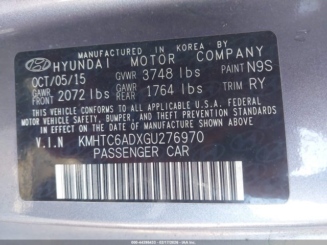 KMHTC6ADXGU276970 Hyundai Veloster