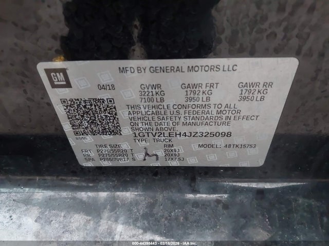 44398443 :رقم المزاد ، 1GTV2LEH4JZ325098 vin ، 2018 Gmc Sierra 1500 مزاد بيع