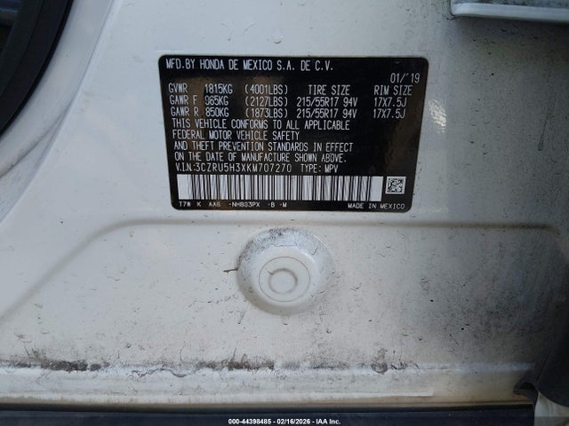 3CZRU5H3XKM707270 Honda HR-V LX
