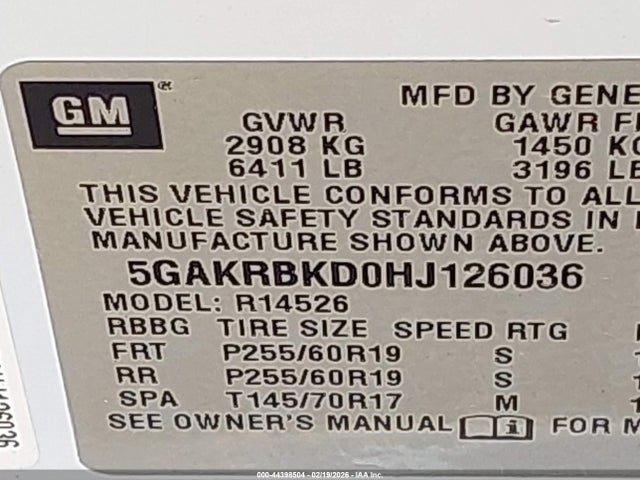 Продаж на аукціоні авто 2017 Buick Enclave Leather, vin: 5GAKRBKD0HJ126036, номер лоту: 44398504