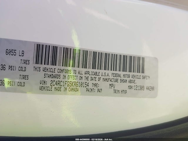 2019 Chrysler Pacifica Touring Plus მანქანა იყიდება აუქციონზე, vin: 2C4RC1FG5KR610154, აუქციონის ნომერი: 44398555