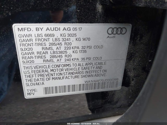 Aukcja sprzedaży 2018 Audi Q7 3.0t Premium, vin: WA1VAAF70JD000386, numer aukcji: 44398560