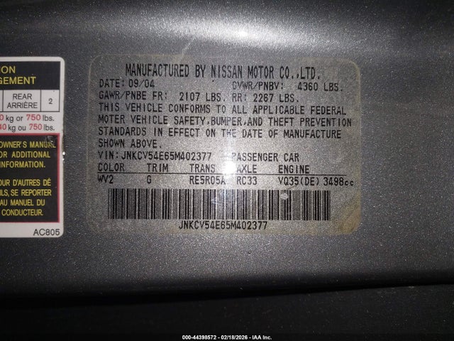 Aukcja sprzedaży 2005 Infiniti G35, vin: JNKCV54E65M402377, numer aukcji: 44398572