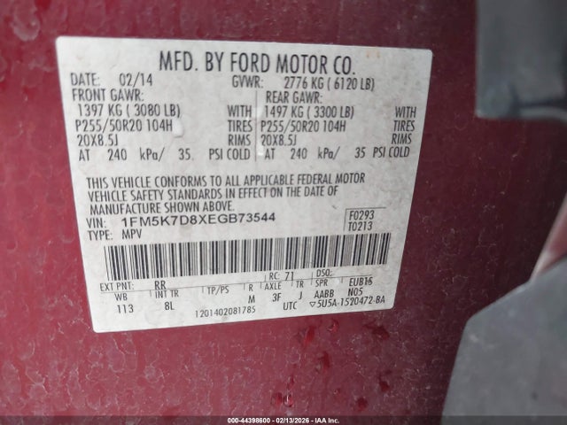 1FM5K7D8XEGB73544 Ford EXPLORER XLT