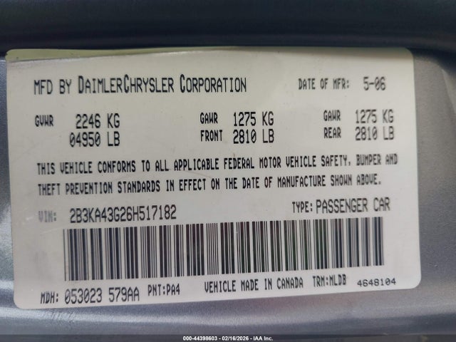Продаж на аукціоні авто 2006 Dodge Charger, vin: 2B3KA43G26H517182, номер лоту: 44398603