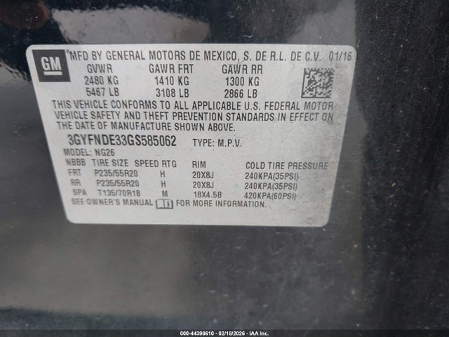 2016 CADILLAC SRX 3GYFNDE33GS585062 Photo 8