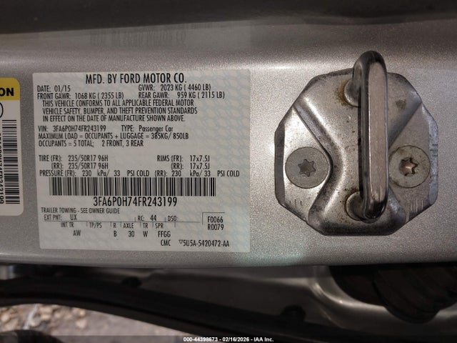 Ford FUSION SE 2015 3FA6P0H74FR243199 Image 9