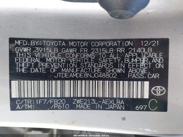 Toyota Corolla Hybrid Le 2022 JTDEAMDE8NJ048802 Image 9