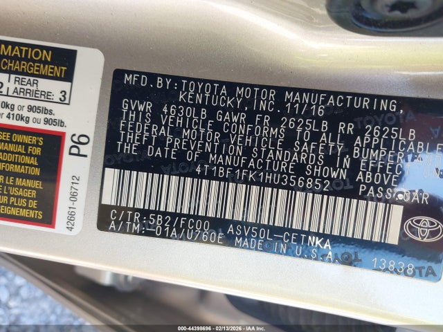 4T1BF1FK1HU356852 Toyota CAMRY LE