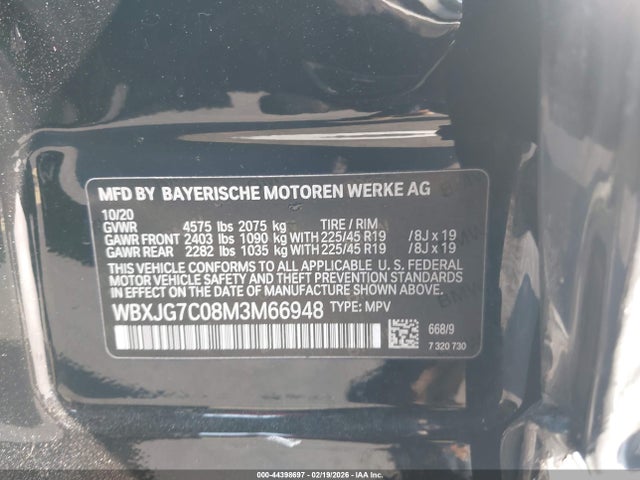 44398697 :رقم المزاد ، WBXJG7C08M3M66948 vin ، 2021 Bmw X1 Sdrive28i مزاد بيع