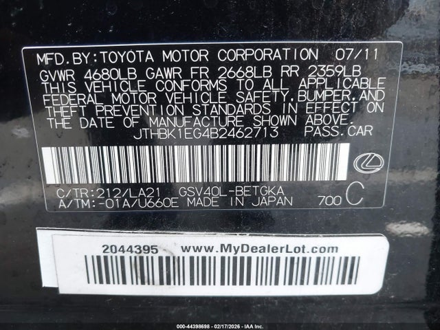 2011 LEXUS ES 350 JTHBK1EG4B2462713 Photo 8