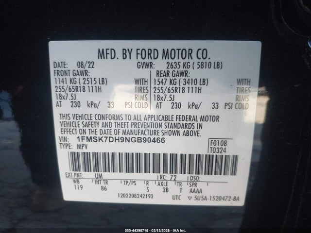 1FMSK7DH9NGB90466 Ford EXPLORER XLT