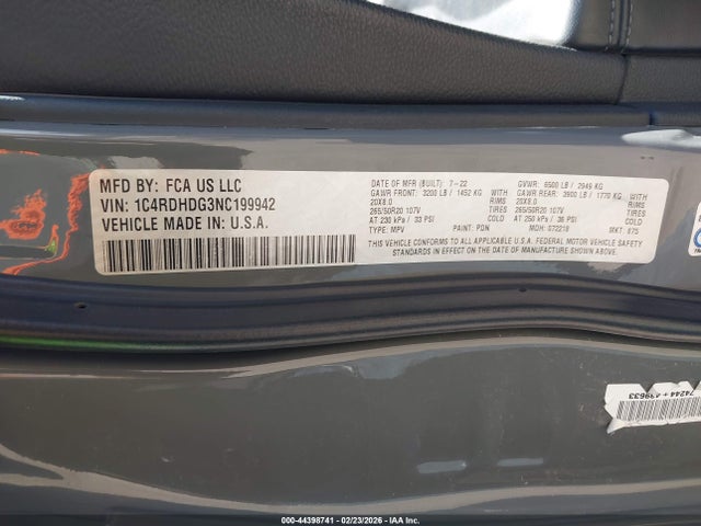 2022 Dodge Durango Gt Plus Rwd მანქანა იყიდება აუქციონზე, vin: 1C4RDHDG3NC199942, აუქციონის ნომერი: 44398741