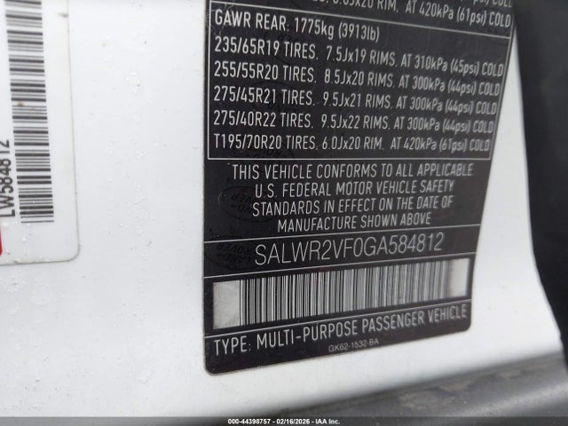 SALWR2VF0GA584812 Land Rover Range Rover Sport 3.0l V6 Supercharged Hse
