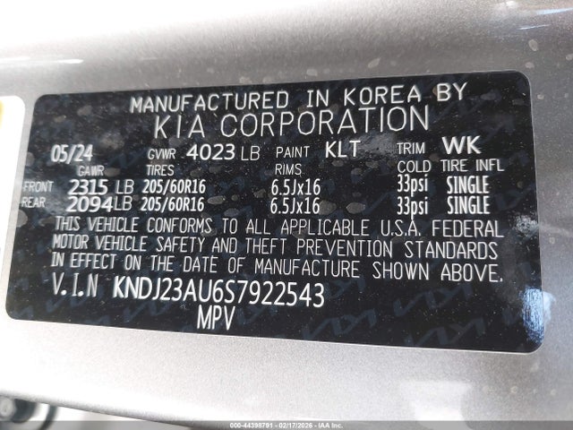 Aukcja sprzedaży 2025 Kia Soul Lx, vin: KNDJ23AU6S7922543, numer aukcji: 44398791