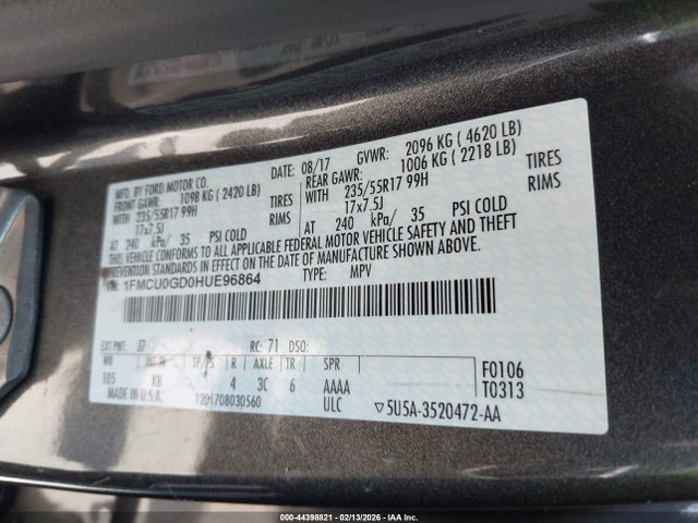 1FMCU0GD0HUE96864 Ford ESCAPE SE