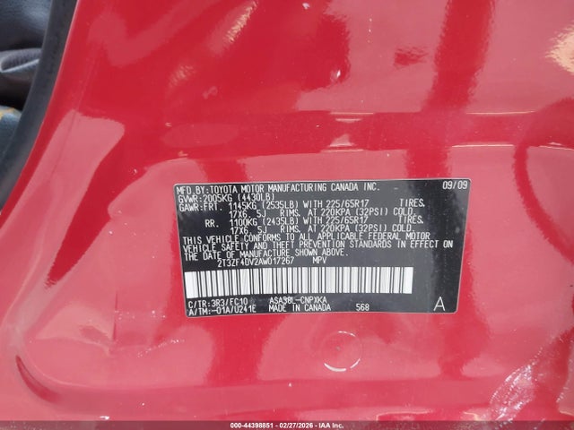 Продажа на аукционе авто 2010 Toyota Rav4, vin: 2T3ZF4DV2AW017267, номер лота: 44398851
