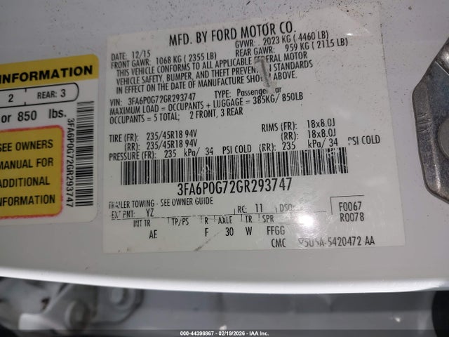 Ford FUSION S 2016 3FA6P0G72GR293747 Image 9