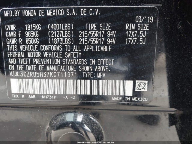 3CZRU5H37KG711971 Honda HR-V LX