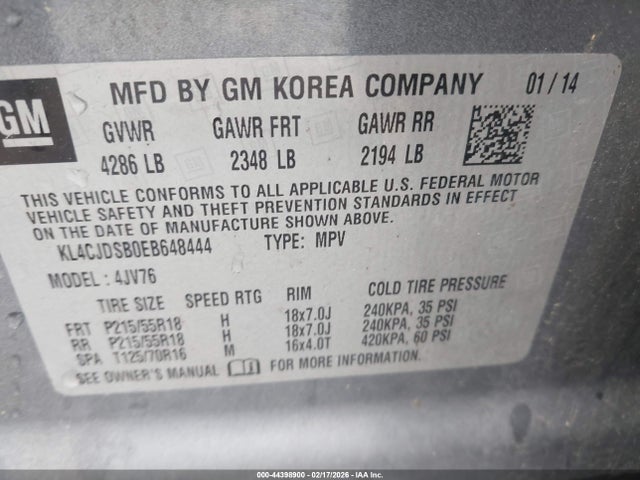 44398900 :رقم المزاد ، KL4CJDSB0EB648444 vin ، 2014 Buick Encore Premium مزاد بيع