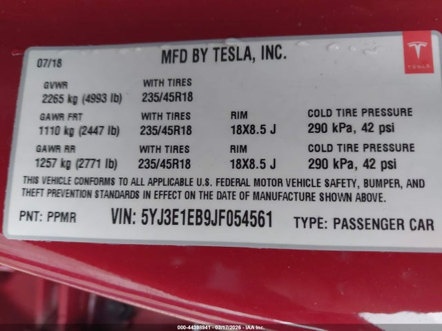 2018 TESLA MODEL 3 5YJ3E1EB9JF054561 Photo 8