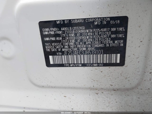 Aukcja sprzedaży 2018 Subaru Forester 2.5i Premium, vin: JF2SJAEC3JH539103, numer aukcji: 44398971