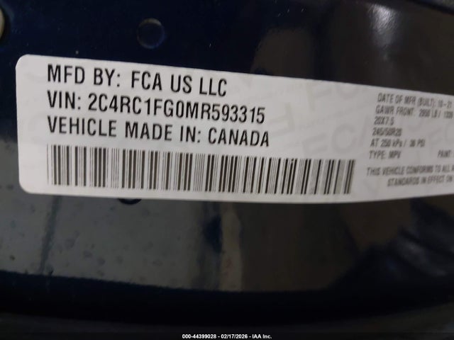 Aukcja sprzedaży 2021 Chrysler Pacifica Touring, vin: 2C4RC1FG0MR593315, numer aukcji: 44399028
