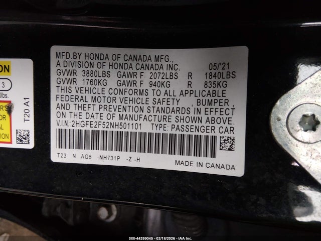 2022 HONDA CIVIC 2HGFE2F52NH501101 Photo 8