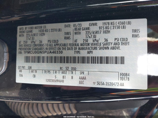 Aukcja sprzedaży 2023 Ford Escape Active, vin: 1FMCU0GN5PUA46330, numer aukcji: 44399046