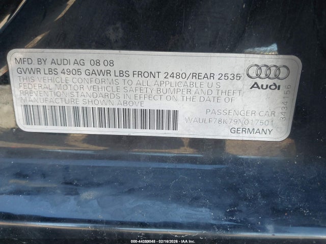 2009 AUDI A4 WAULF78K79N017501 Photo 8
