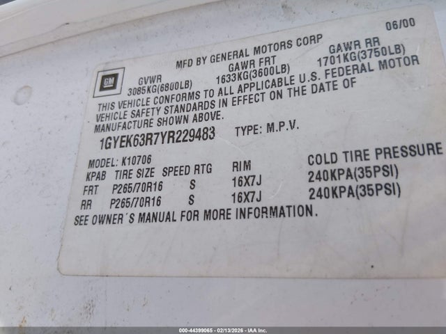 2000 CADILLAC ESCALADE 1GYEK63R7YR229483 Photo 8