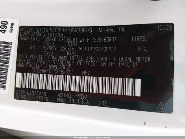 5TDKRKEC1RS182623 Toyota SIENNA LE