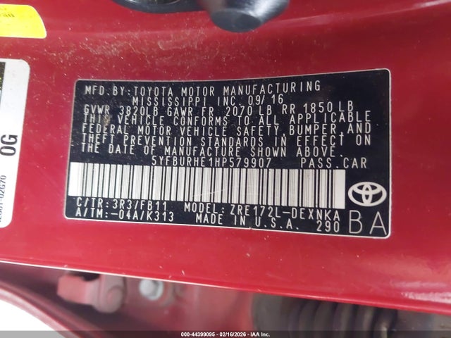 5YFBURHE1HP579907 Toyota COROLLA LE