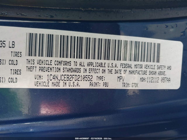 Aukcja sprzedaży 2015 Jeep Compass Latitude, vin: 1C4NJCEB2FD210552, numer aukcji: 44399097