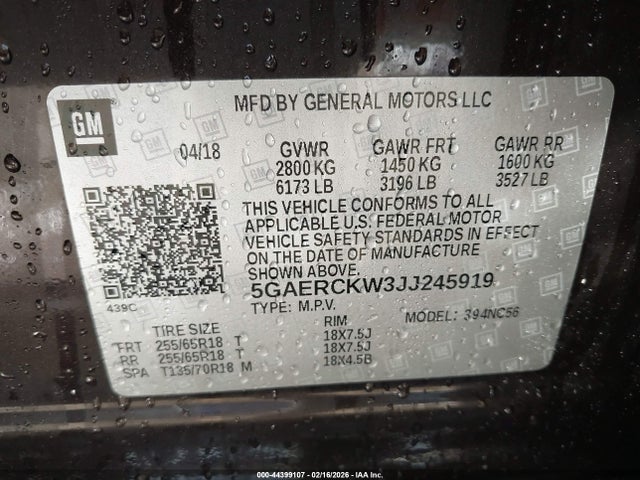 Продаж на аукціоні авто 2018 Buick Enclave Premium, vin: 5GAERCKW3JJ245919, номер лоту: 44399107
