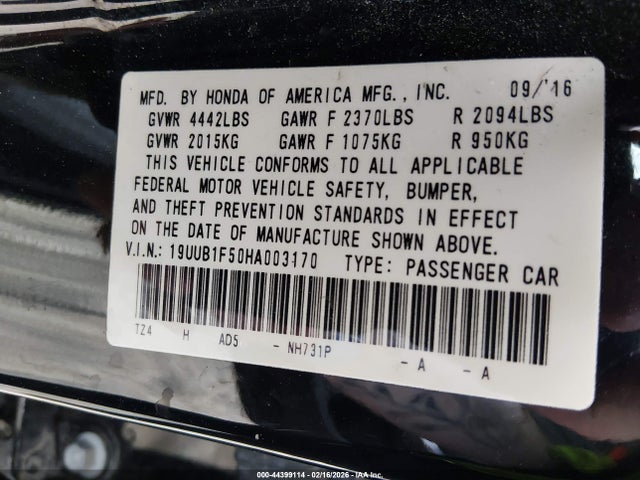 19UUB1F50HA003170 Acura Tlx Technology Package
