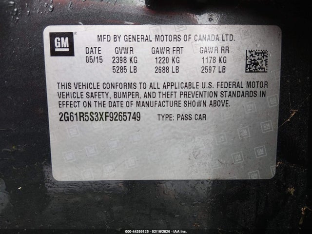 Продаж на аукціоні авто 2015 Cadillac Xts Premium, vin: 2G61R5S3XF9265749, номер лоту: 44399125