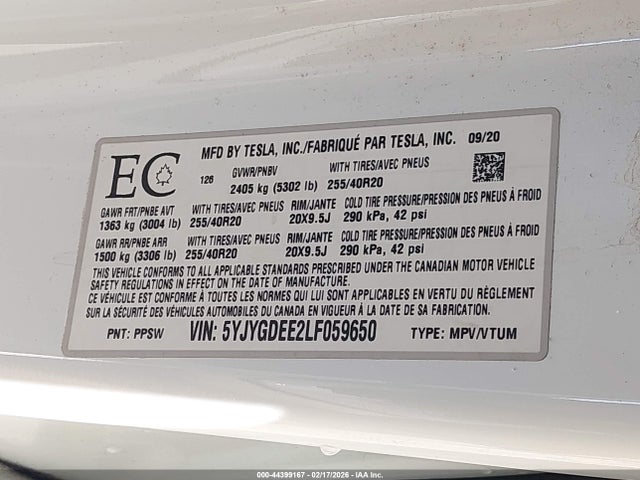 2020 TESLA MODEL Y 5YJYGDEE2LF059650 Photo 8