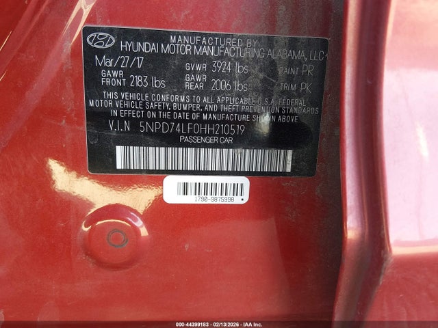 5NPD74LF0HH210519 Hyundai ELANTRA SE