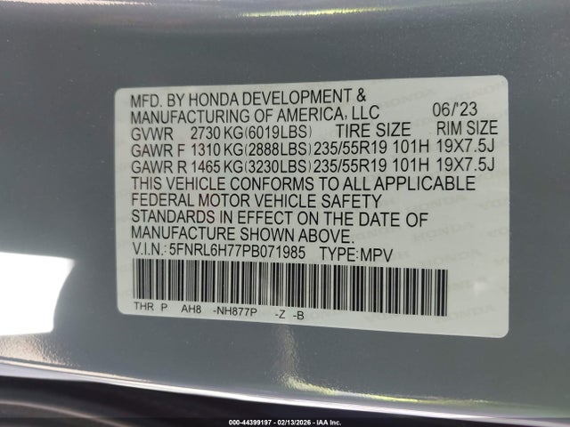 5FNRL6H77PB071985 Honda Odyssey Sport